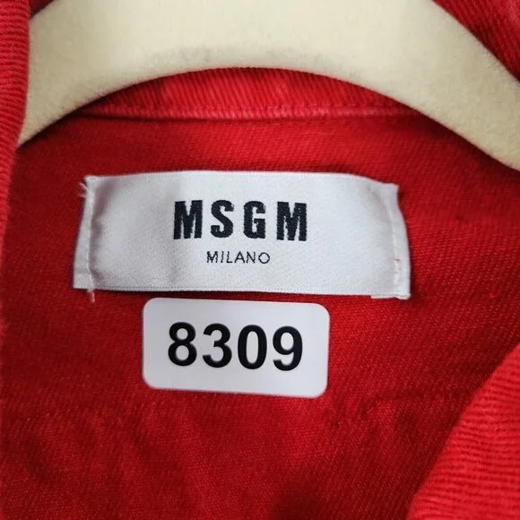 MSGM Jacket Womens Large Red Denim Trucker Milano Cotton Made In Italy Logo
